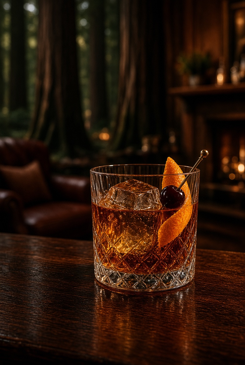 Old Fashioned cocktail with orange peel prepared by a Portland private bartender